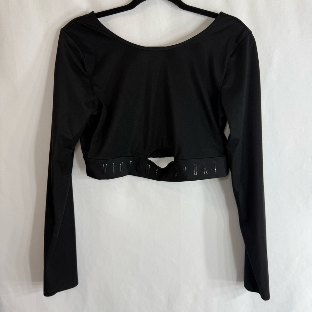 Victoria Secret Sport Keyhole Backless Black Long Sleeve Crop Top, Size L - Picture 2 of 7